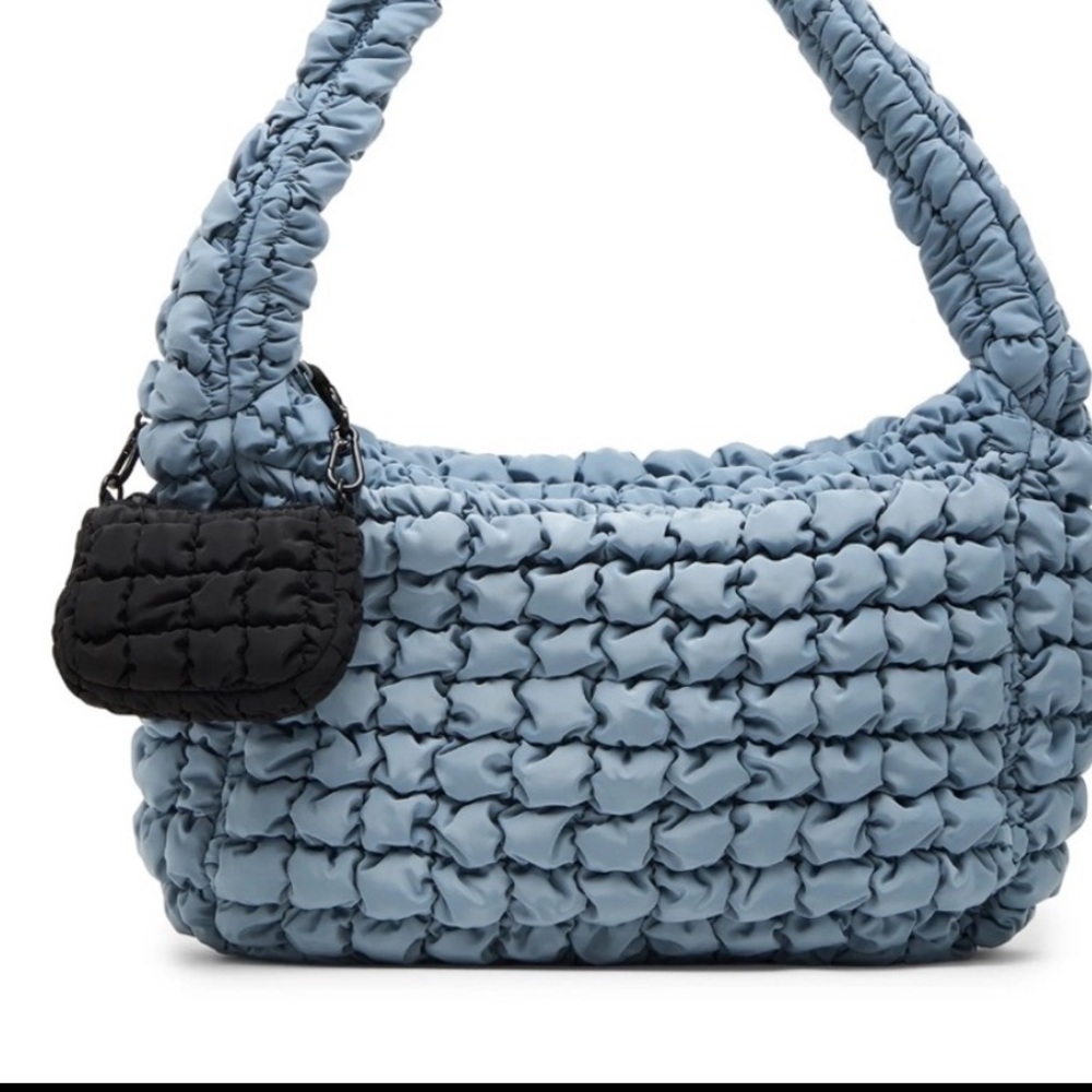 Quilted Puffy Hobo Silver Gray 
Shoulder Carryall Bag NWT - Picture 4 of 10